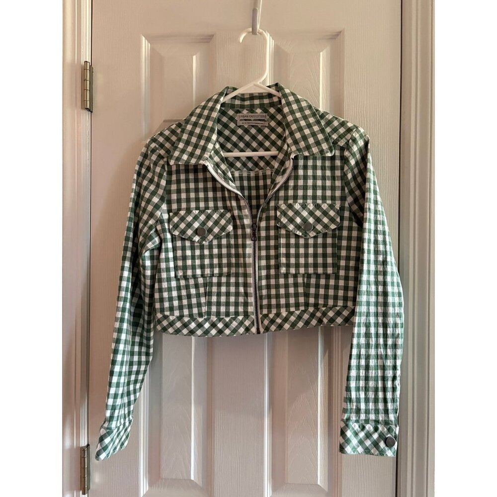 Urban Outfitters Cropped Plaid Green Jacket Medium